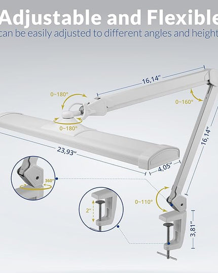 Super Bright 2,300 Lumens Powerful Professional Eye Care LED Desk Lamp, Brightness & Color Temperature Adjustable, Task Light for Home, beauty, Crafting, Office, Workbench (CCT, Dimmable, White) - LeafyLoom