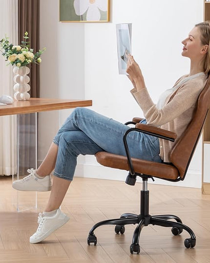 Executive Office Chair, Home Office Desk Chair, High Back PU Leather Desk Chair, 360° Swivel Computer Chair, Height Adjustable Tilt Vanity Task Chair for Office, Reading Meeting Room - LeafyLoom