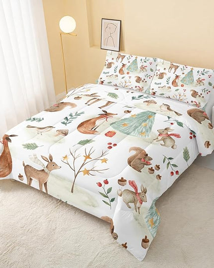 Wild Animal Comforter Queen Size,Rabbit Deer Comforter Set for Kids Teens Girls Boys,3Pcs Bedding Set Printed Comforter with 2 Pillowcases,Down Alternative,Soft and Lightweight，Queen Size - LeafyLoom