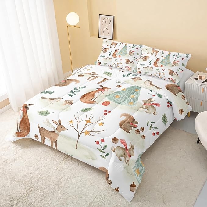 Wild Animal Comforter Queen Size,Rabbit Deer Comforter Set for Kids Teens Girls Boys,3Pcs Bedding Set Printed Comforter with 2 Pillowcases,Down Alternative,Soft and Lightweight，Queen Size - LeafyLoom