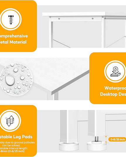 HealSmart Home Office Computer Desk, Modern Style Design with Headphone Hooks for Working, Writing and Gaming, 32 Inch, White - LeafyLoom
