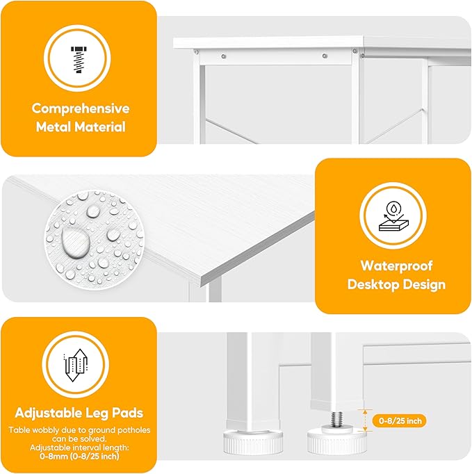 HealSmart Home Office Computer Desk, Modern Style Design with Headphone Hooks for Working, Writing and Gaming, 32 Inch, White - LeafyLoom