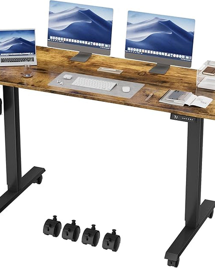 Electric Standing Desk 60 Inch, Ergonomic Height Adjustable Table with T-Shaped Metal Bracket Modern Computer Workstations for Home Office, Rustic Brown, 60 x 24 Inch - LeafyLoom