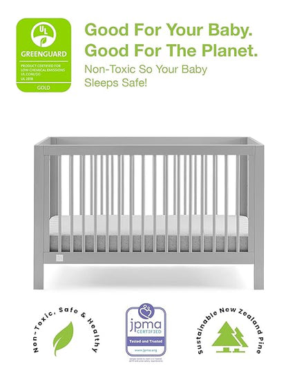 babyGap by Delta Children Charlie 6-in-1 Convertible Crib TrueSleep Crib and Toddler Mattress (Bundle), Grey - LeafyLoom