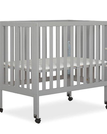 Jett Non-Full Size Folding Convertible Crib, Lightweight Portable Crib, Three Adjustable Mattress Height Settings, Easy to Fold Travel Crib, 1.5” Mattress Pad Included - LeafyLoom