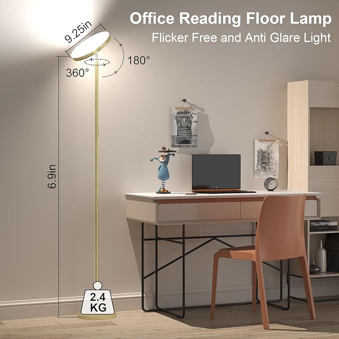 Keepsmile Gold Double Side Lighting LED Floor Lamp with Remote Smart App 36W 2600LM Bright Tall Standing RGB Floor Lamp Angle Multicolor Dimmable Modern Floor Lamps for Living Room Bedroom - LeafyLoom