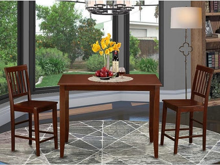East West Furniture BUVN3-MAH-W Buckland 3 Piece Kitchen Counter Height Set Contains a Rectangle Pub Table and 2 Dining Room Chairs, 30x48 Inch, Mahogany - LeafyLoom
