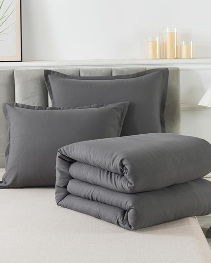 Dark Gray Comforter Set King, Solid Grey Down Alternative Bedding Comforter Set, Breathable Fluffy Microfiber Comforter King Size (104"x90") for All Seasons with Pillowcase… - LeafyLoom