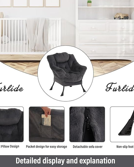 Oversized Chair with Ottoman, Modern Reading Chair, Lounge Accent Chair with Armrests and a Side Pocket for Small Space, Bedroom, Study, Living Room (Plush Dark Grey) - LeafyLoom