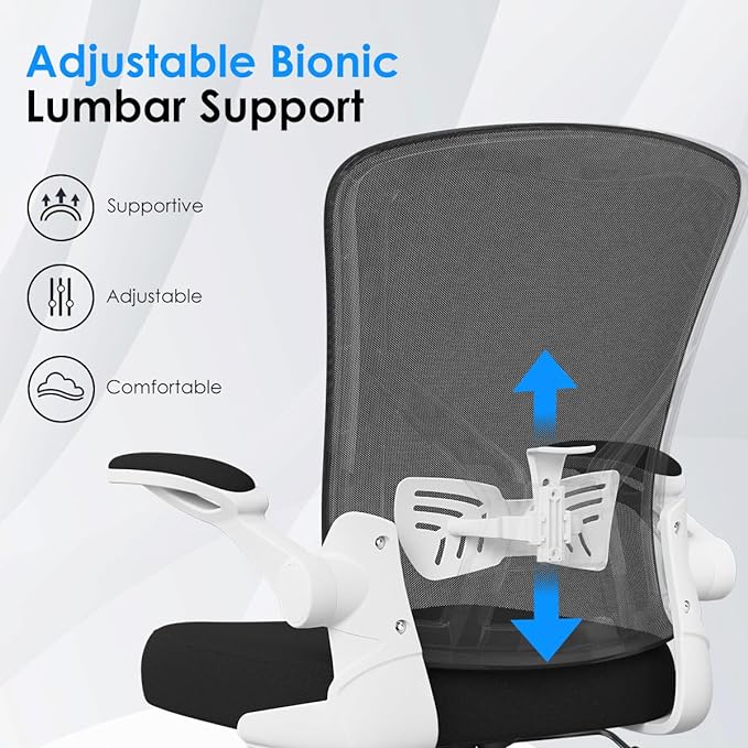 Office Desk Chair, Ergonomic Desk chair with Wheels, High Back Home Office Chair, Mesh Computer chair with Filp-up Armrests for Study room Bedroom, White - LeafyLoom