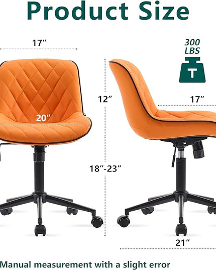 YOUNUOKE Office Chair Desk Chair with Wheels, Thick Upholstery Armless Computer Chair, Small Cute Office Chair Faux Leather Swivel Desk Chairs, Bedroom Side Chair Task Chairs, Orange - LeafyLoom