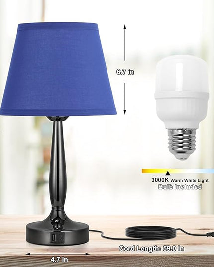 Kakanuo Touch Bedside Lamp for Bedroom with USB C Port, Small Touch Table Lamp with 2 USB Charging Ports, 3 Way Dimmable Nightstand Lamp for Living Room and Office - Royal Blue (LED Bulb Included) - LeafyLoom