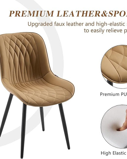 YOUNIKE Tan Dining Chairs set of 2 with High Backs Mid Century Modern Kitchen & Dining Room Chairs PU Faux Leather Upholstered sillas de comedor Comfortable Large Padded Accent Chairs with Metal Legs - LeafyLoom