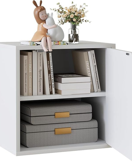 Storage Cube 2 Tires White Stackable Storage Shelf with Door, Cubby Organizer Wooden Display Shelf Closet Organizer,Modern Cubical Bookcase Small Storage Cabinet for Living Room Bedroom - LeafyLoom