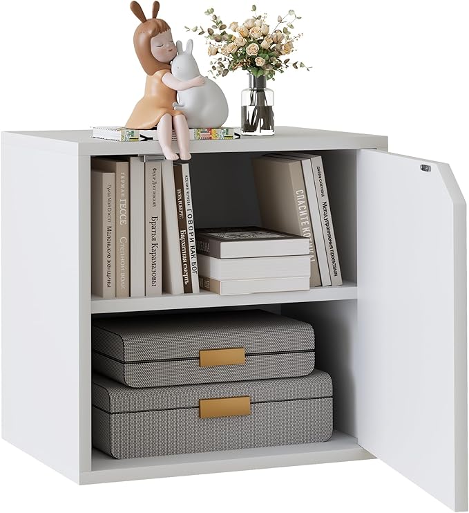 Storage Cube 2 Tires White Stackable Storage Shelf with Door, Cubby Organizer Wooden Display Shelf Closet Organizer,Modern Cubical Bookcase Small Storage Cabinet for Living Room Bedroom - LeafyLoom