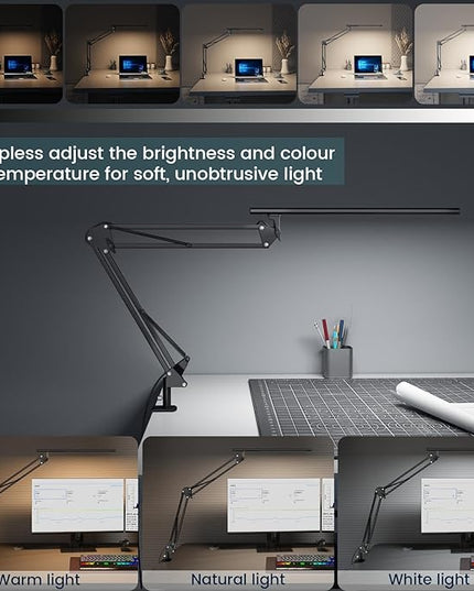 LED Desk Lamp, Desk Light for Home Office, Architect Light, Eye-Caring Optical Lens,Table Lamp, 5 Color Modes & Brightness, Clamp Lamp with Memory Function for Drafting Reading Study, Black - LeafyLoom