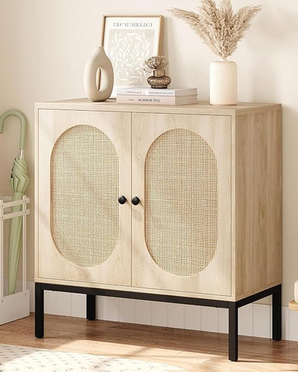 GAOMON Sideboard Buffet Cabinet, Rattan Storage Cabinet, Wood Accent Cabinet with Door and Shelf, Console Cabinet with Storage, Sideboard Cabinet for Hallway, Entryway, Living Room (Natural) - LeafyLoom