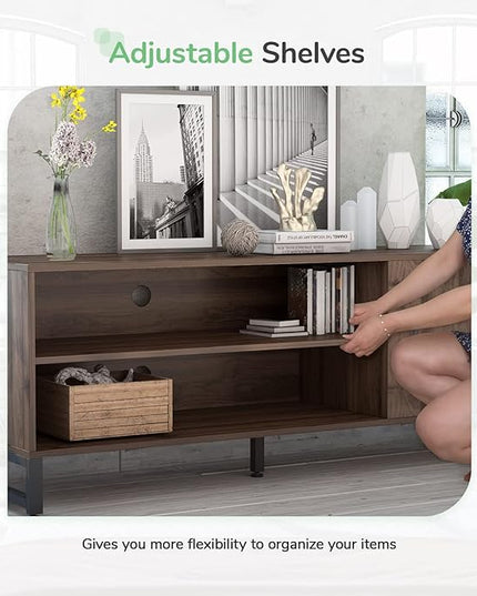 Novilla Media Console, TV Stand for TV's up to 58" Flat Screen Living Room Storage Cabinet Doors and Shelves Entertainment Center, 53 Inches, Walnut - LeafyLoom