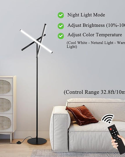 Ganeed LED Floor Lamp,Modern Tall Standing Lamps with 3 Lights,30W 3 Color Temperature & Stepless Dimmable Brightness with Remote,66.5 in Corner Lamp for Living Room, Office, Hotel, Bedroom - LeafyLoom