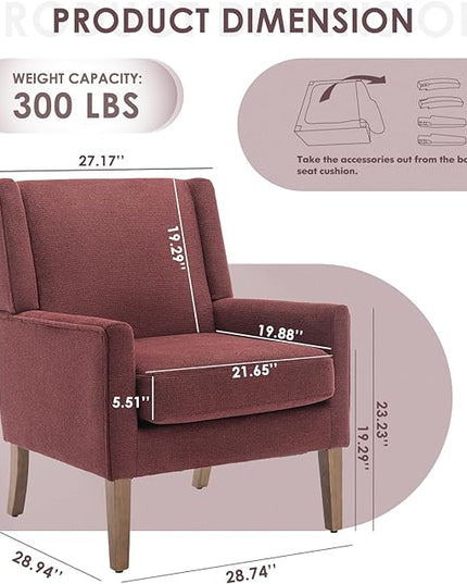 COLAMY Modern Wingback Living Room Chair, Upholstered Fabric Accent Armchair, Single Sofa chair with Lounge Seat and Wood Legs for Bedroom/Office/Reading Spaces, Red - LeafyLoom