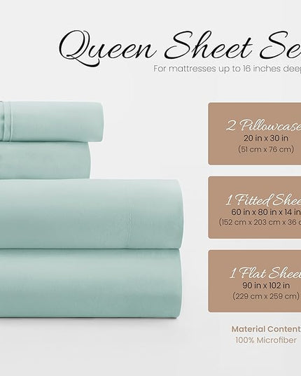 Linen Market Bed Sheets for Queen Size Bed (Aqua) - Sleep Better Than Ever with These Soft and Cooling Queen Sheets - Deep Pocket Fits 16" Thick Beds - 4 Piece Queen Sheet Set - LeafyLoom