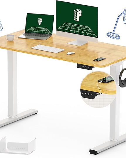 FLEXISPOT Adjustable Desk Quick Assembly Electric Standing Desk with 48 x 24 Inches Whole-Piece Ergonomic Memory Controller Sit Stand Desk(White Frame + 48" Bamboo Texture Desktop) - LeafyLoom