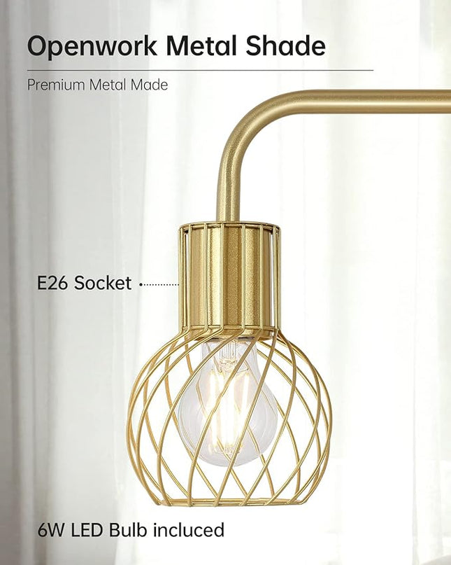 Brass Gold Floor Lamp for Living Room, Modern Industrial Standing Lamp with 6W LED Bulb, Foot Switch, Metal Tall Stand Up Lamp, Minimalist Farmhouse Boho Pole Lamp for Bedroom, Office, Vintage, Rustic - LeafyLoom