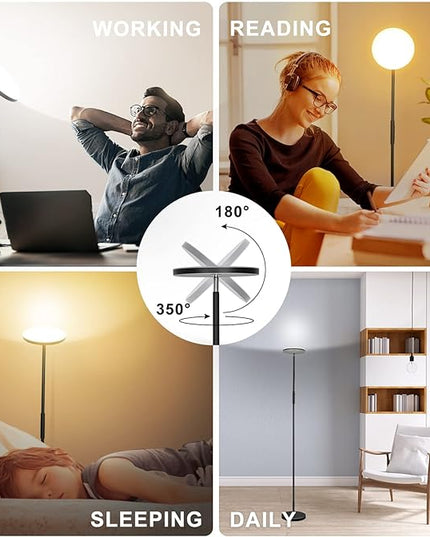 Floor Lamp, Upgraded 36W 3600LM Super Bright Torchiere LED Floor Lamps for Living Room, Stepless Dimmable Color Temperature 2700K-6500K with Remote & Touch Control, Standing Light for Bedroom Office - LeafyLoom