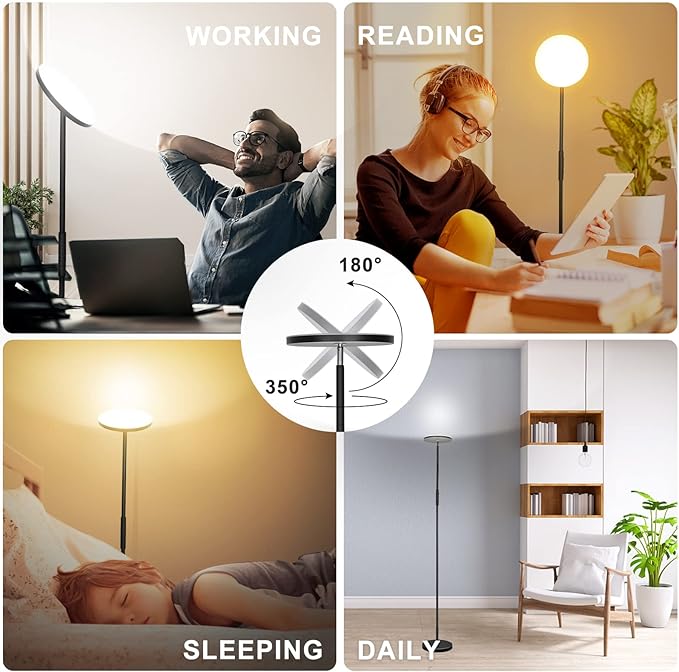 Floor Lamp, Upgraded 36W 3600LM Super Bright Torchiere LED Floor Lamps for Living Room, Stepless Dimmable Color Temperature 2700K-6500K with Remote & Touch Control, Standing Light for Bedroom Office - LeafyLoom