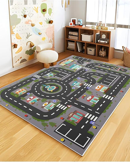Analog ABC Kids Rug Playroom Car Rug Play Mat City Life Road Rug for Cars Fun City Map for Carpet for Bedroom Boys (55 * 82 inches, Night City) - LeafyLoom