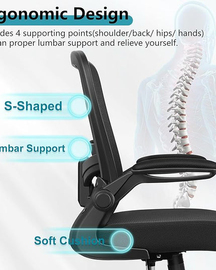 FelixKing Office Chair, Ergonomic Desk Chair Breathable Mesh Chair with Adjustable High Back Lumbar Support Flip-up Armrests, Executive Rolling Swivel Comfy Task Computer Chair for Home Office - LeafyLoom