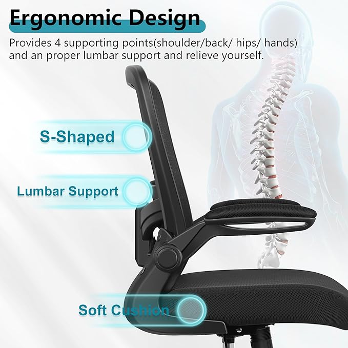 FelixKing Office Chair, Ergonomic Desk Chair Breathable Mesh Chair with Adjustable High Back Lumbar Support Flip-up Armrests, Executive Rolling Swivel Comfy Task Computer Chair for Home Office - LeafyLoom