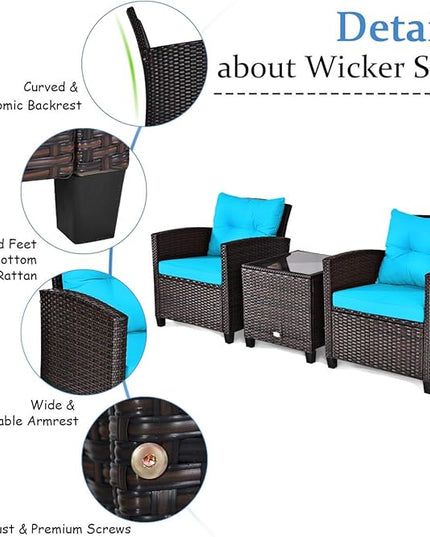3 PCS Patio Furniture Set, OneSize, Turquoise - LeafyLoom