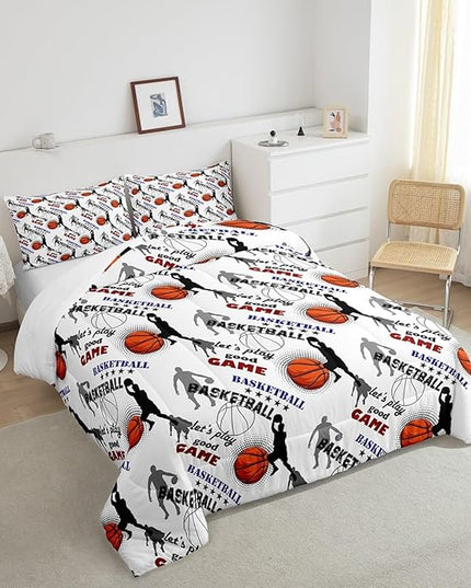 Erosebridal Teen Boys Basketball Bedding Full Size Basketball Player Quilt Set Kids Girls Sports Bed Comforter Set All Season,Soft Lightweight Duvet Set 1 Basketball Comforter and 2 Pillow Cases - LeafyLoom