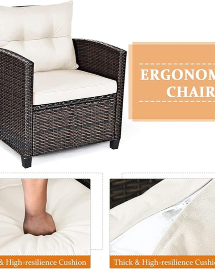 3 PCS Patio Furniture Set, OneSize, White - LeafyLoom