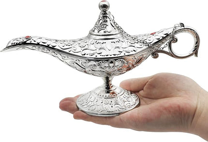 Classic Vintage Collectable Rare Legend Aladdin Magic Genie Costume Lamp Home Table Decoration & Gift, Silver - LeafyLoom