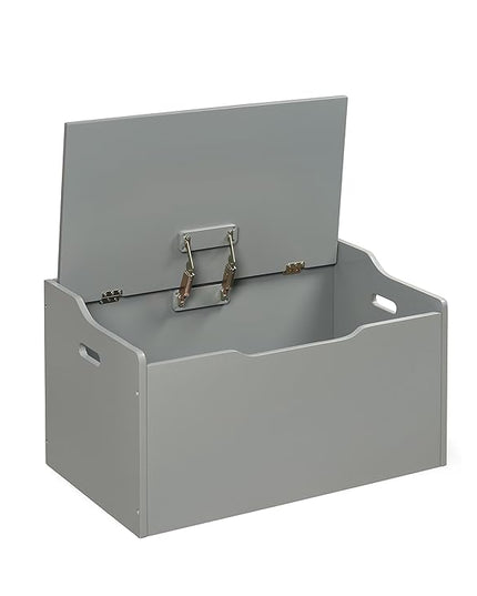 Badger Basket Kid's Wooden Toy Box and Storage Bench Seat with Safety Hinge - Gray - LeafyLoom