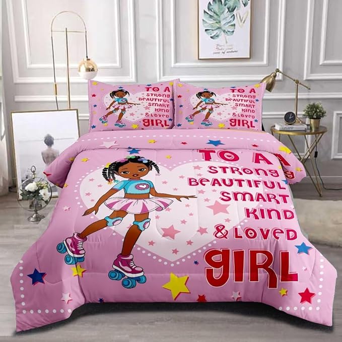 Black Ballerina Comforter Queen Sets for Girls Toddle,Black Girl Magic Comforter Set for Teens Kids,African American Afro Girl Inspirational Bedding Sets - LeafyLoom