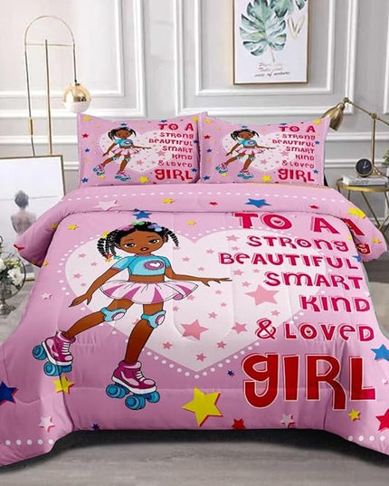 Black Ballerina Comforter Full Sets for Girls Toddle,Black Girl Magic Comforter Set for Teens Kids,African American Afro Girl Inspirational Bedding Sets - LeafyLoom