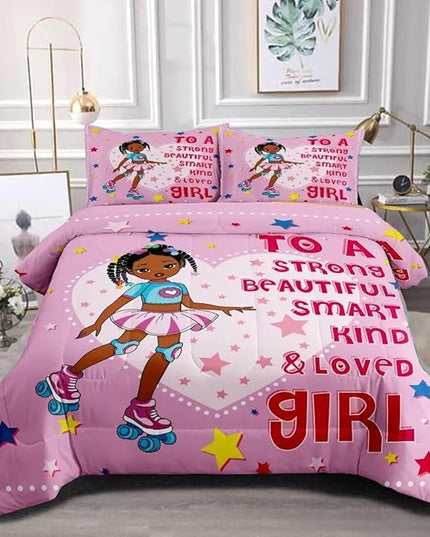 Black Ballerina Comforter Twin Sets for Girls Toddle,Black Girl Magic Comforter Set for Teens Kids,African American Afro Girl Inspirational Bedding Sets - LeafyLoom