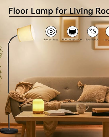 LED Floor Lamp, Standing Lamp for Living Room with Linen Lamp Shade,Adjustable Gooseneck Modern Reading Light,Floor Lamps for Bedroom,Office,Farmhouse,12W LED Bulb Included - LeafyLoom