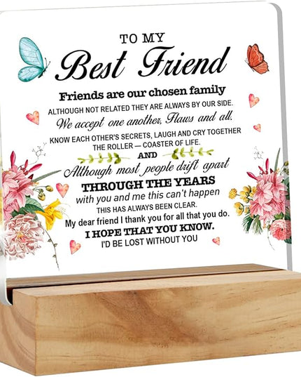 Best Friend Gift Friendship Desk Decor Friends are Our Chosen Family Acrylic Desk Plaque Sign with Wood Stand Home Office Table Desk Sign Keepsake - LeafyLoom