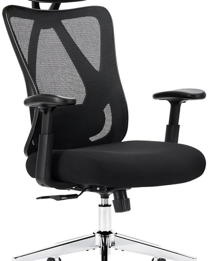 Sweetcrispy Ergonomic Office Desk Computer Chair, High Back Comfy Swivel Home Gaming Mesh Chairs with Wheels, Adjustable Lumbar Support, Headrest, Liftable 2D Arms,135° Tilt for Bedroom, Study, Black - LeafyLoom