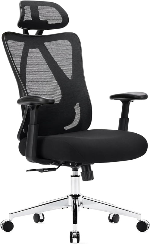 Sweetcrispy Ergonomic Office Desk Computer Chair, High Back Comfy Swivel Home Gaming Mesh Chairs with Wheels, Adjustable Lumbar Support, Headrest, Liftable 2D Arms,135° Tilt for Bedroom, Study, Black - LeafyLoom
