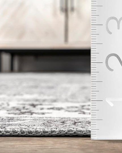 nuLOOM Ren Vintage Floral Machine Washable Ultra Thin Area Rug, 4x6, Grey - LeafyLoom
