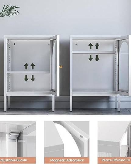 Buffet Storage Cabinet, Metal Sideboard Cabinet with Glass Doors, Coffee Bar Cabinet with an Adjustable Shelf, Suitable for Kitchens, Living Room and Coffee Shops, Assembly Required - LeafyLoom