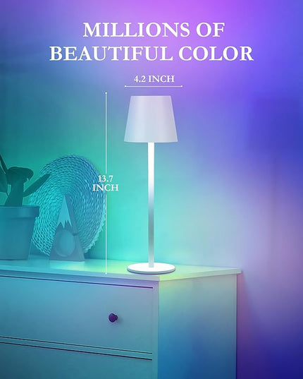 2-Pack RGB Cordless Table Lamp,RGB 8 Modes & Touch Control Rechargeable Battery Desk Lamp, IP54 Waterproof outdoor table lamp for Bedroom/Outdoor/Restaurant/Camping/Bars(White) - LeafyLoom