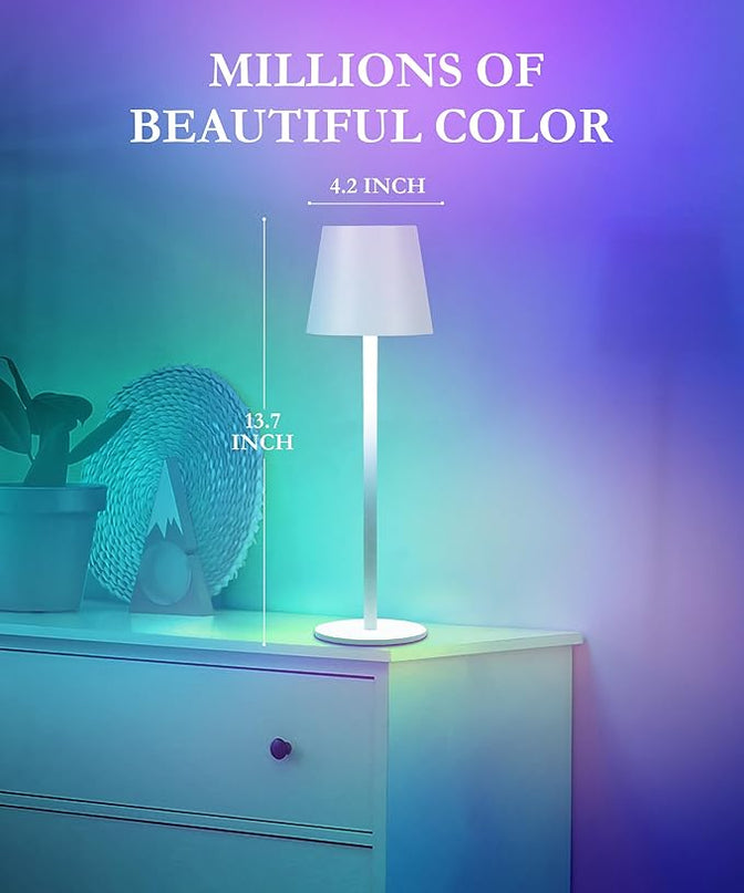 2-Pack RGB Cordless Table Lamp,RGB 8 Modes & Touch Control Rechargeable Battery Desk Lamp, IP54 Waterproof outdoor table lamp for Bedroom/Outdoor/Restaurant/Camping/Bars(White) - LeafyLoom