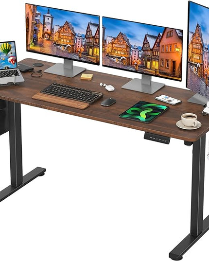 STARY Electric Memory Preset 55 x 24 Inches Adjustable Height Computer Workstation Sit Stand Home Office Desk with Splice Board, 5524, Rustic Brown/Black Frame - LeafyLoom