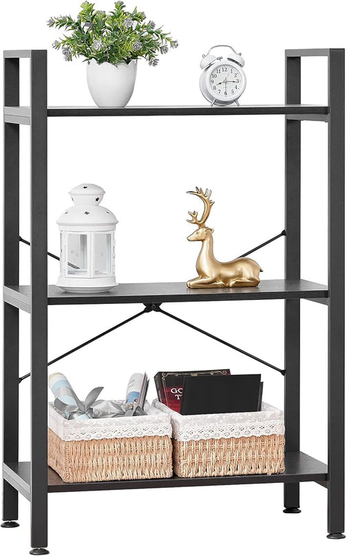 BEWISHOME 3 Tier Bookshelf, Modern Small Book Shelf for Small Spaces, Black Wooden Shelves for Bedroom Living Room and Home Office, 13.78" D x 24.12" W x 37.09" H, JCJ42B - LeafyLoom
